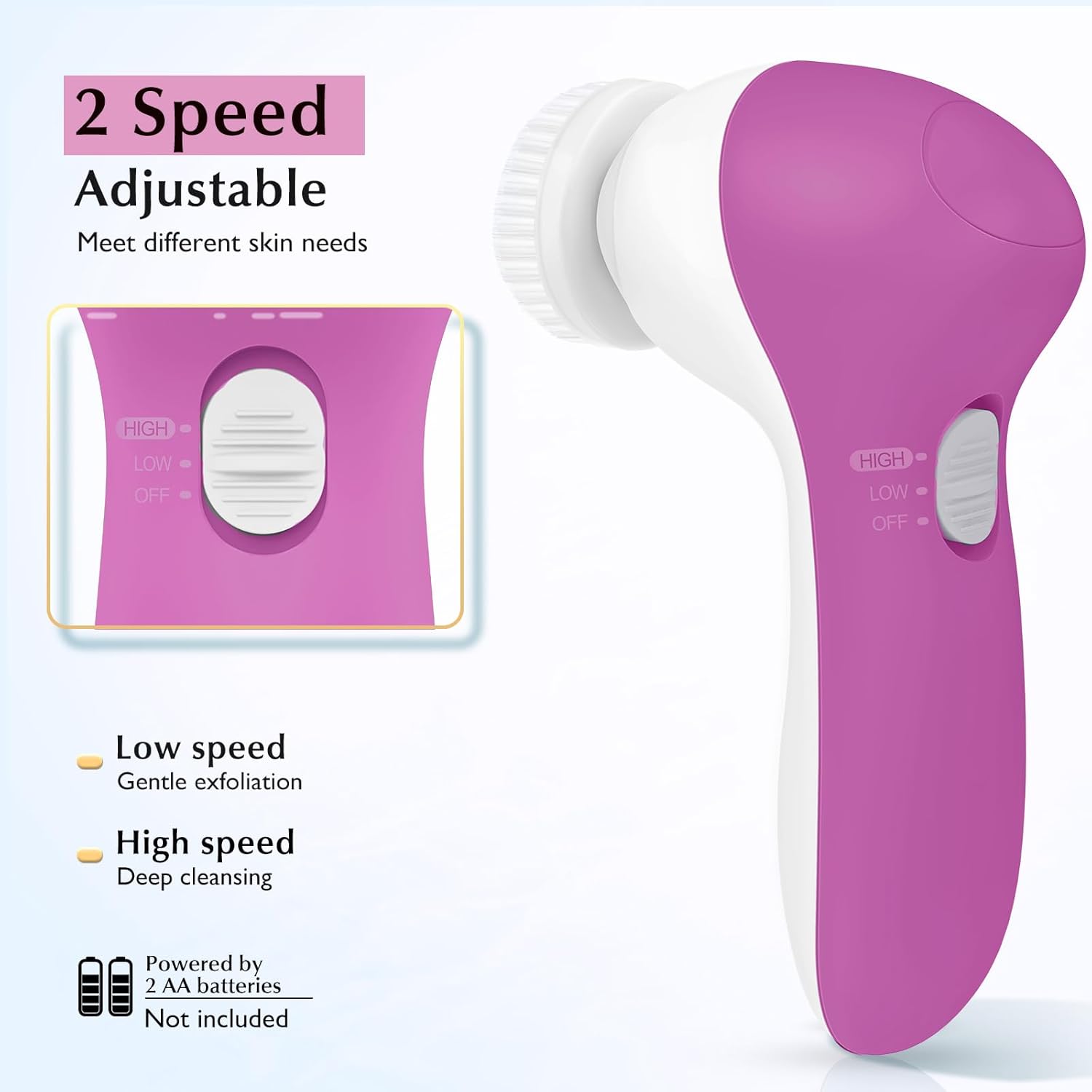 COSLUS Facial Cleansing Brush Silicone Face Scrubber: 2 in1 FBS-D Electric Exfoliating Device Waterproof Deep Cleaning Exfoliation Rotating Spa Machine - Electronic Skincare Wash Spinning System - Image 6