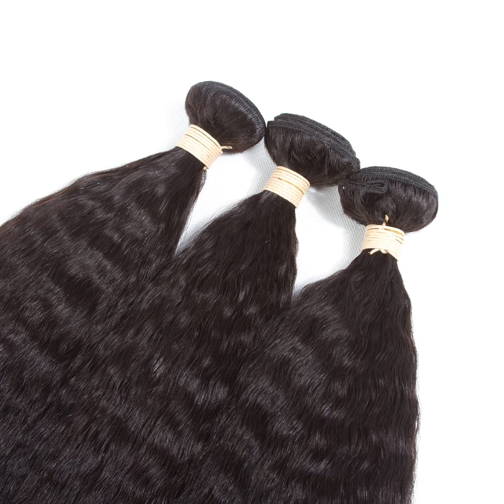 Kinky Straight Bundles, Kerriana 20 22 24 Inch Human Hair Bundles 100% Unprocessed Brazilian 3 bundles For Black Women Natural Black Color - Image 5