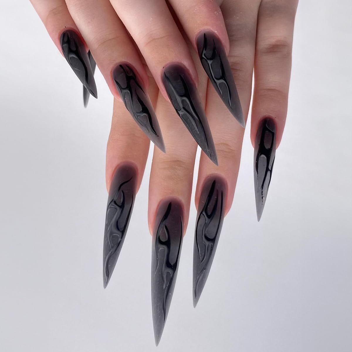 Stiletto Press on Nails Medium Long Black Brown Fake Nails Gothic Goth Witchy Glue on Nails Acrylic Gel Stick on Nails For Women False Nails Fantasy Wedding Birthday