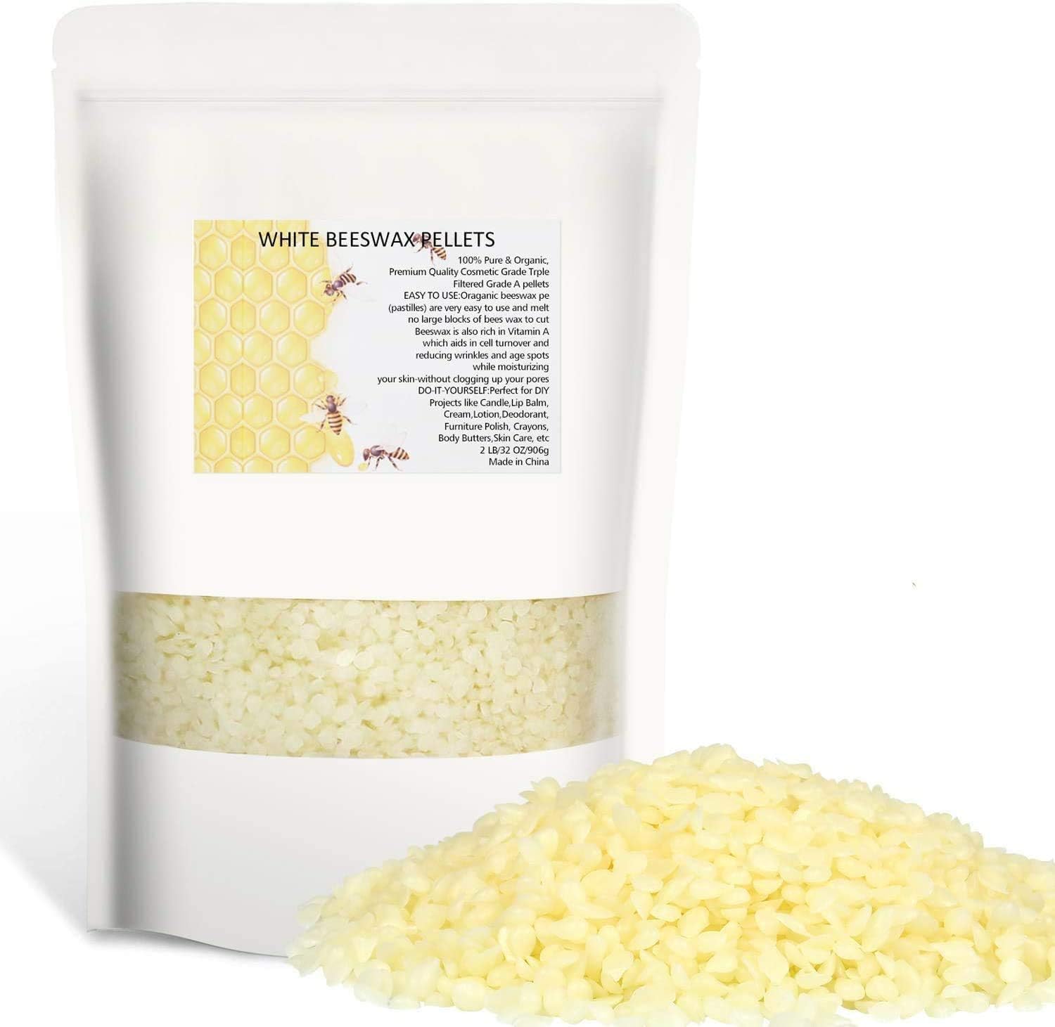 White Beeswax Pellets 2LB 100% Pure and Natural Triple Filtered for Skin, Face, Body and Hair Care DIY Creams, Lotions, Lip Balm and Soap Making Supplies