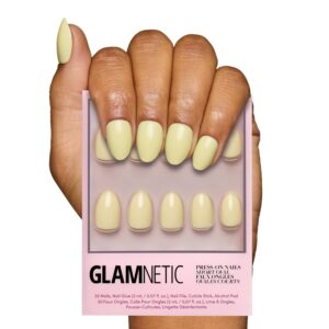 Glamnetic Press On Nails - Pastel Yellow | Short Oval Glossy Light Yellow Fake Nails, Reusable Spring Nails | 15 Sizes - 30 Nail Kit with Glue