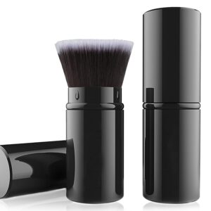 Falliny Retractable Makeup Brushes, Travel Kabuki Powder Foundation Brush, Portable Face Liquid Foundation Sunscreen Brush with Cover for Blending Liquid, Bronzer,Cream or Flawless Powder Cosmetics
