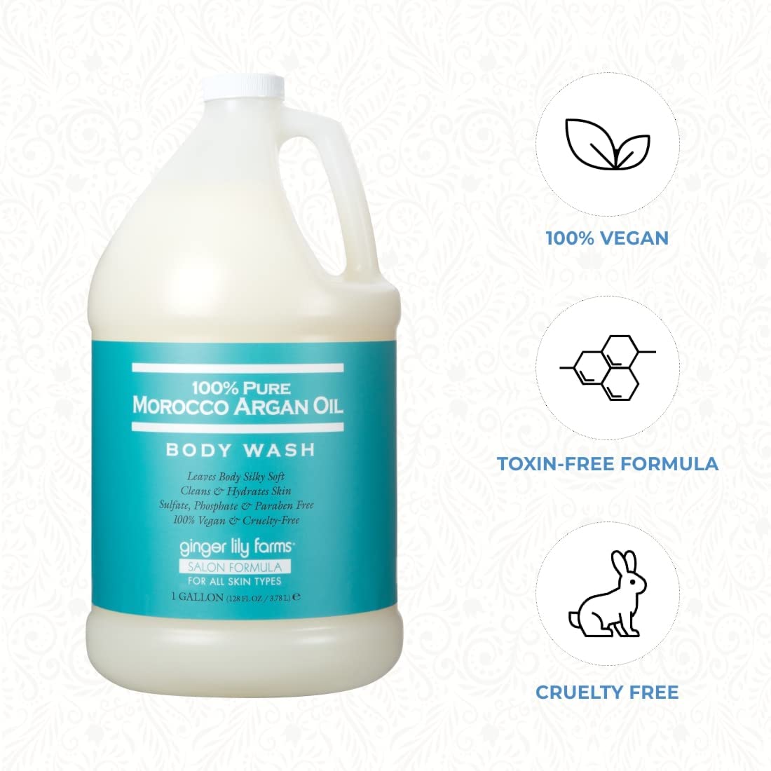 Ginger Lily Farms Salon Formula 100% Pure Morocco Argan Oil Body Wash for All Skin Types, 100% Vegan & Cruelty-Free, 1 Gallon Refill (Pack of 4) - Image 6