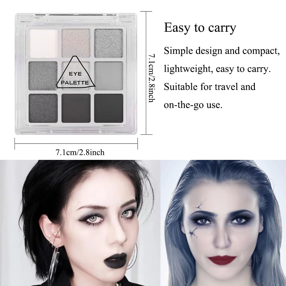 Black Smokey Eyeshadow Palette, 9 Colors Black Silver Gray White Goth Eyeshadow Makeup Palette, Waterproof Cool Toned Matte Glitter Eyeshadow Palette Sombras De Ojos Profesional - Image 5