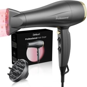 Hair Dryer with Diffuser, Professional Salon Ionic Blow Dryer with Nozzle, 2 Speed & 3 Heat Setting, Cool Shot Button, Fast Drying Hair dryers for Women and Men, for Curly Hair, Dark Gray