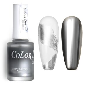 Metallic Marble Nail Polish, 15ml Metal Blooming Gel Nail Polish Mirror Effect Silver Nail Polish, Metallic Painted Drawing Striper Gel Polish for Spreading Effect Swirl French Nail Design