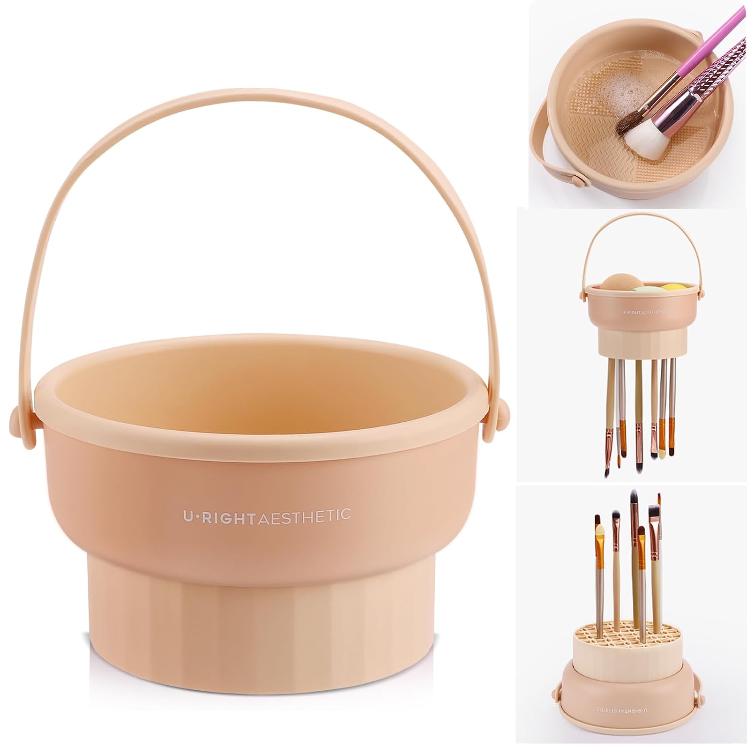 Makeup Brush Cleaner Mat 3 in 1 Silicone Makeup Brush Cleaner Bowl Cosmetic Brushes Cleaning Tool Organizer for Storage and Air Drying(Khkai