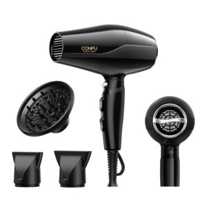 Confu Professional Blow Dryer with Diffuser, 1875w Ionic Hair Dryer with Diffuser for Curly Hair, Straight Hair, AC Motor Pro Ceramic Hair Dryers for Women and Men, Quiet and Powerful