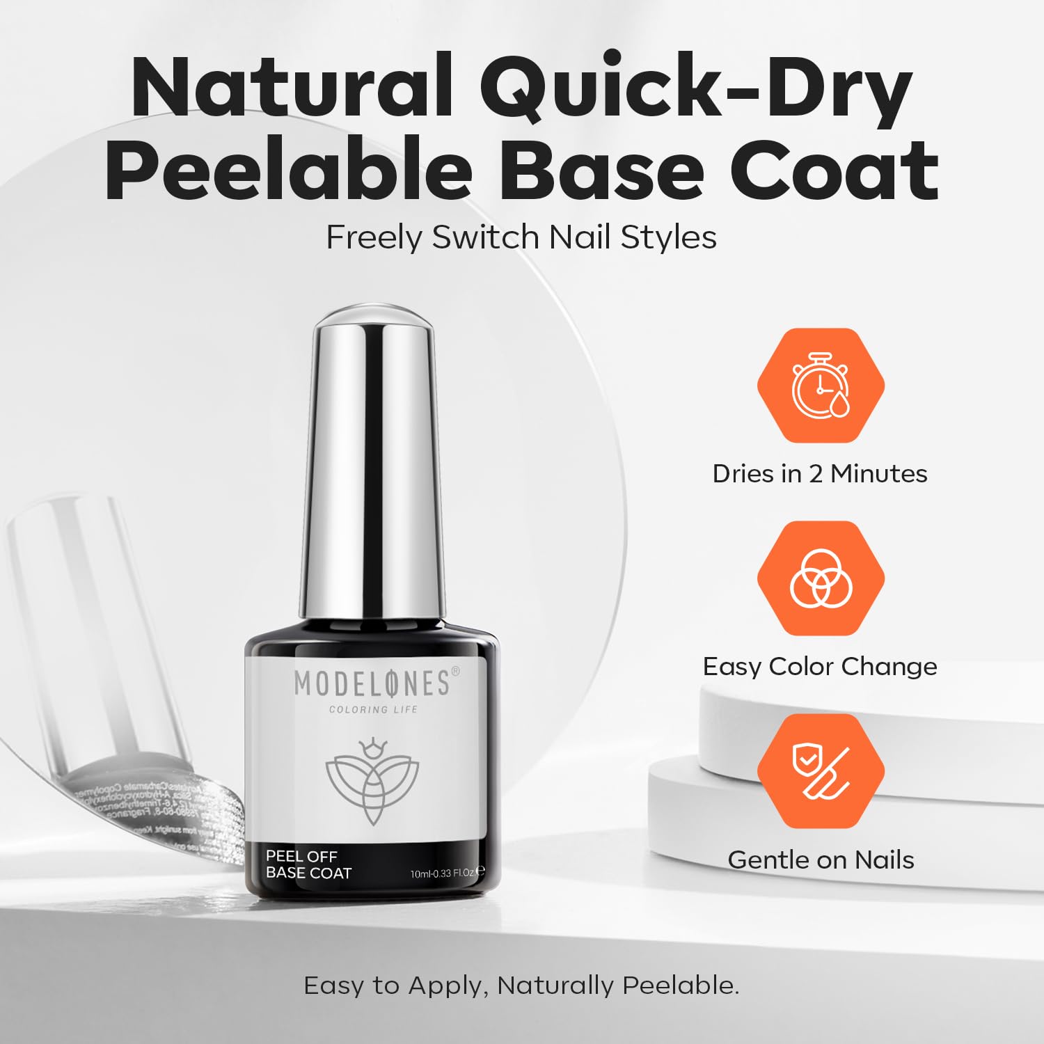 modelones Non-U V Peel off Gel Base Coat, Quick Dry Peelable Base Coat for Gel Nail Polish Easy Removal Foundation for Beginner Practice Nail Protection without Damage Thin Weak Nails, 10ml - Image 6
