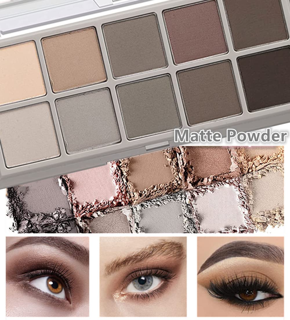 Go Ho 10 Colors Eyeshadow Palette,All Matte Eyeshadow Palette for Older Women,Highly Pigmented Blendable Shades,Neutral Eye Shadow Palette Makeup,Waterproof Cool-tone Grey Brown Eyeshadow,04 - Image 6