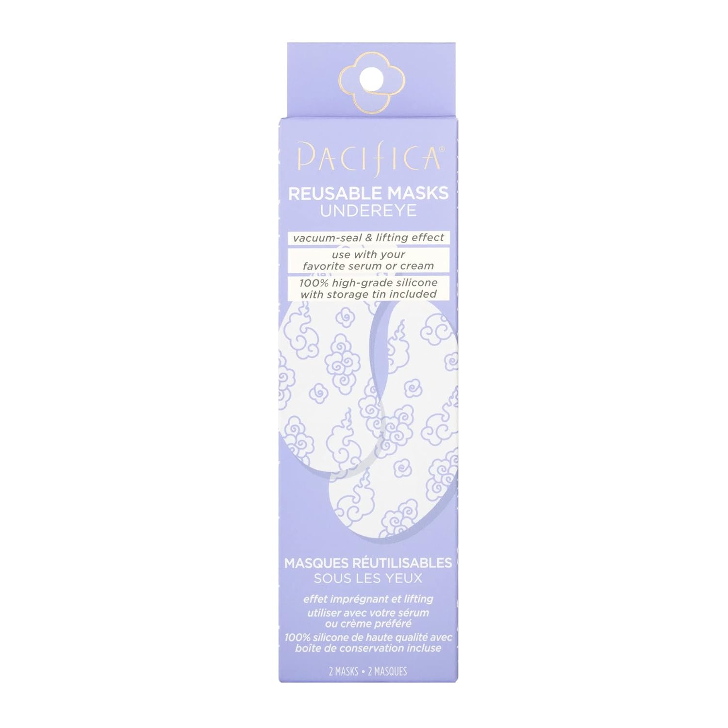 Pacifica Reusable Mask – Under Eye Mask Silicone Face Mask for Fine Lines & Dark Circles, Pair with Serum, Storage Tin Included, Vegan & Cruelty-Free, 2 Pieces