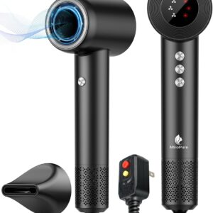 Hair Dryer, High Speed Negative Ionic Blow Dryer with 110, 000 RPM Brushless Motor for Fast Drying, 1500W Low Noise Thermo-Control 4 Temps & 3 Speeds Hairdryer with Magnetic Nozzle for Hair Care, Home