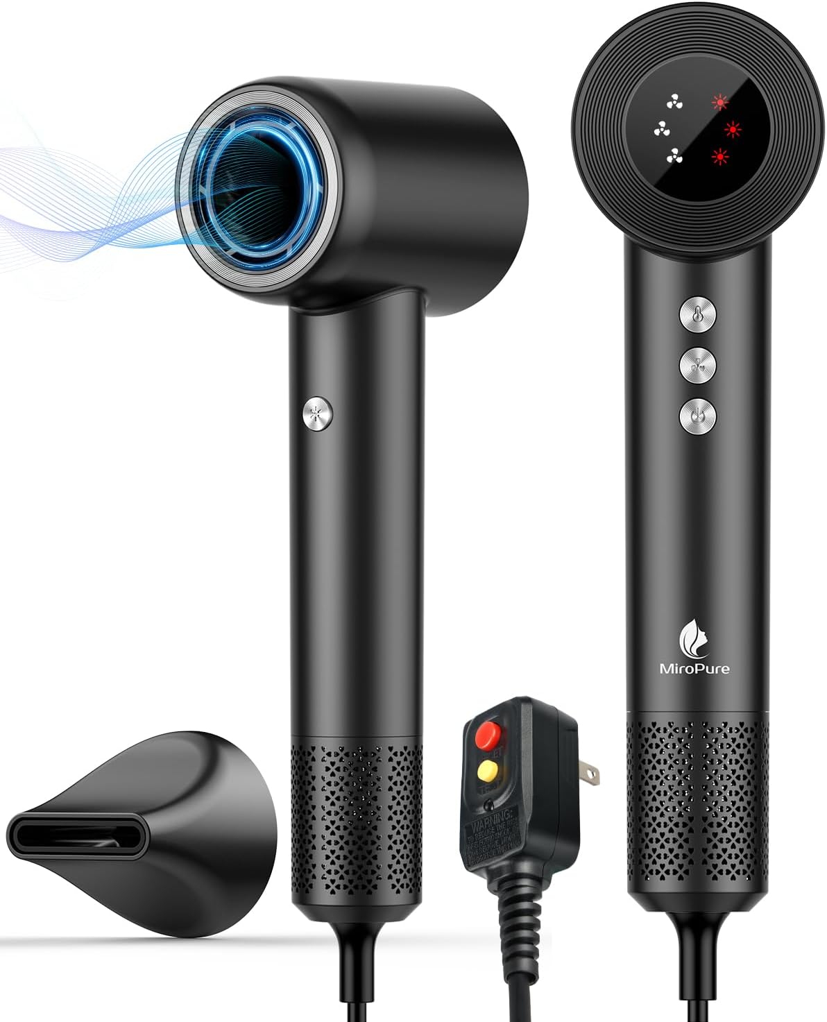Hair Dryer, High Speed Negative Ionic Blow Dryer with 110, 000 RPM Brushless Motor for Fast Drying, 1500W Low Noise Thermo-Control 4 Temps & 3 Speeds Hairdryer with Magnetic Nozzle for Hair Care, Home