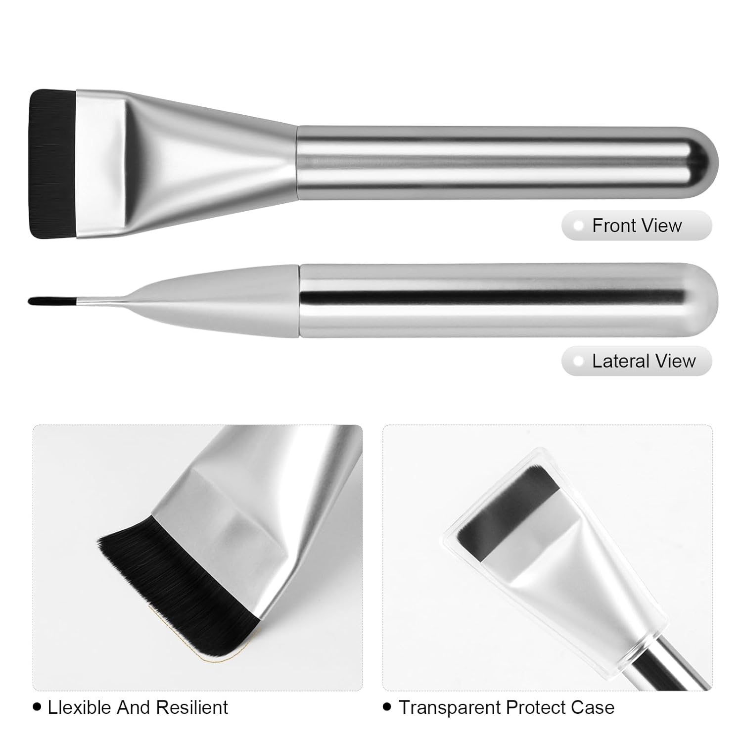 2Pcs Flat Foundation Brush,Face Mask Brush Makeup Spatula Facial Brush for Liquid Foundation Mask,Premium Face Korean Makeup Brush for Blending Cream (Black&Silver) - Image 5