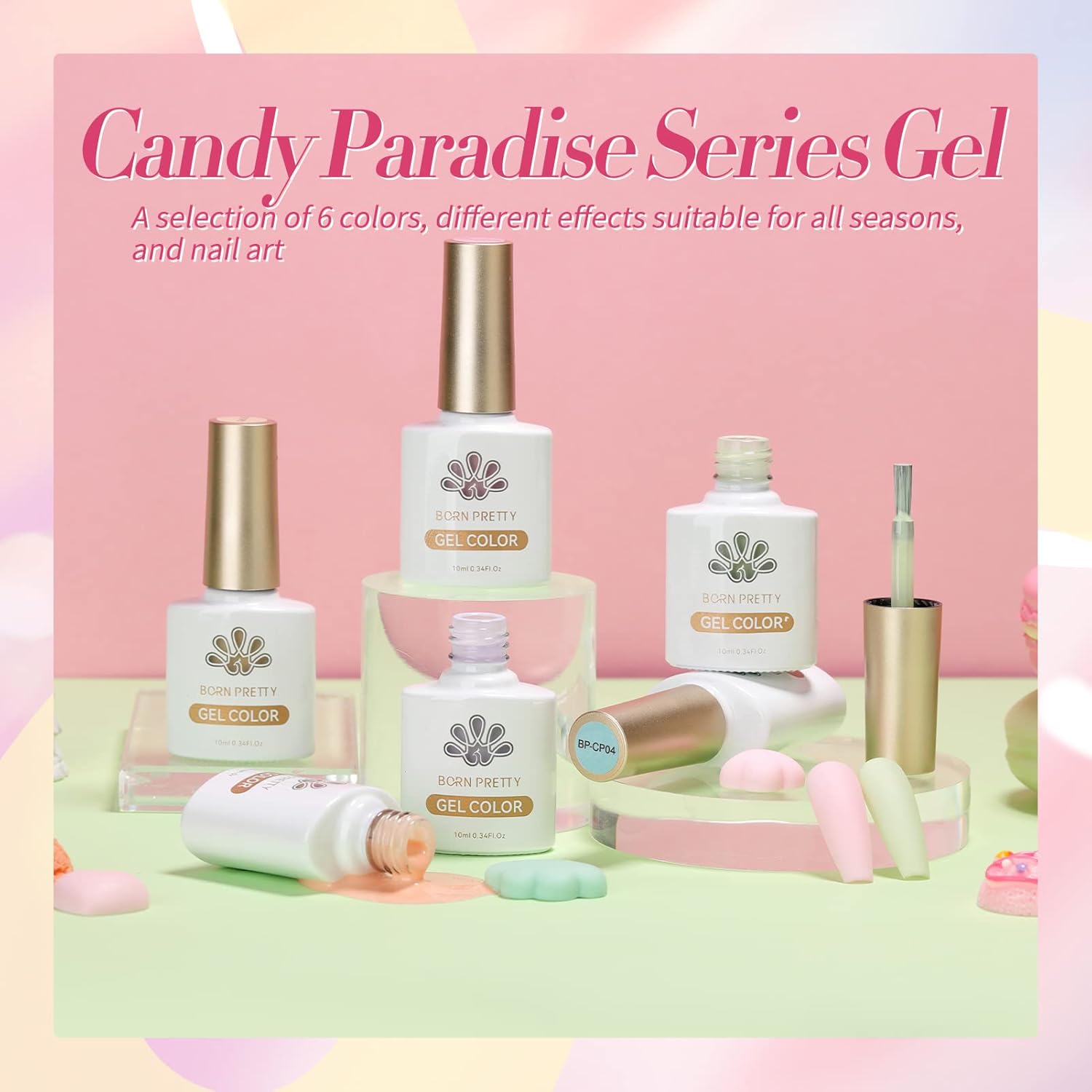 Born Pretty Pastel Gel Nail Polish Set Spring Summer Gel Polish Macaron Candy Sweet Color Gel Polish Easter Soft Pink Yellow Purple Blue Green Colors Collection Nail Art Gift Box 7ML 6PCS - Image 7
