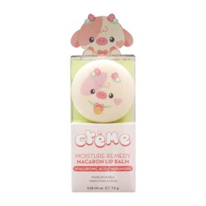 The Crème Shop Strawberry Cow Macaron Lip Balm, Korean Lip Balm with Hyaluronic Acid and Murumuru Butter - Strawberry Milk