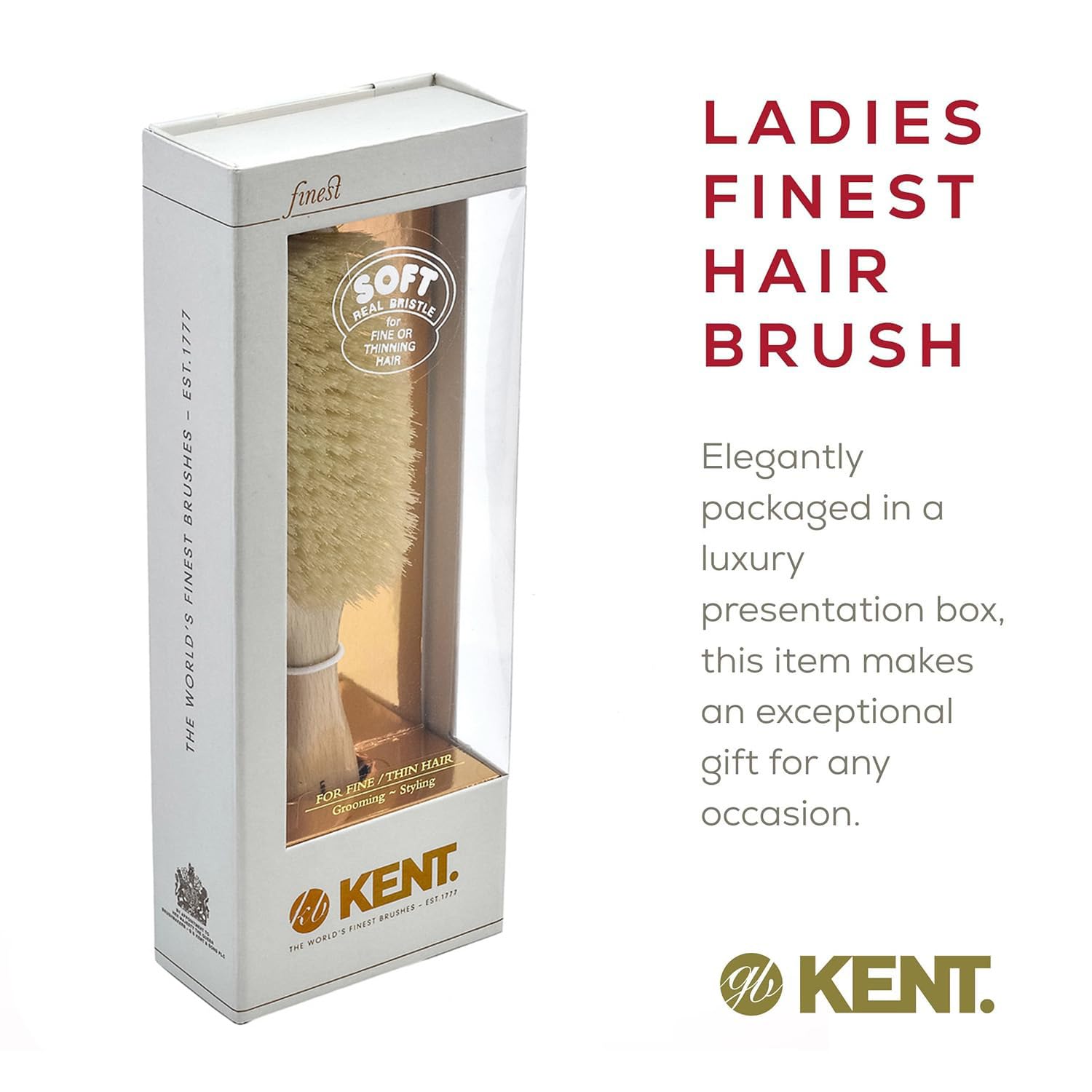 Kent LS9D Satinwood Hair Brush – Boar Bristle Brush for Thin Hair. Luxury Styling, Straightening, and Smoothing. Ideal for Women. - Image 5