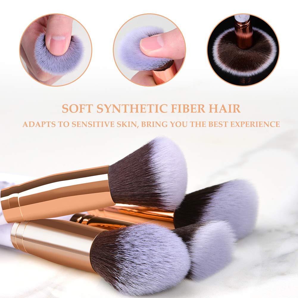 HEYMKGO Makeup Brushes Professional Marble Makeup Brush Set, Soft and Odor-free Natural Synthetic Bristles,10PCS + 2 Sponge Puff + Marble Pattern Cosmetics Bag - Image 5