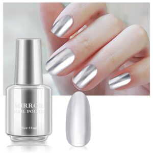 Silver Nail Polish Metallic Mirror Effect Chrome Nail Polish for DIY and Professional Nail Art (18ML, Silver)