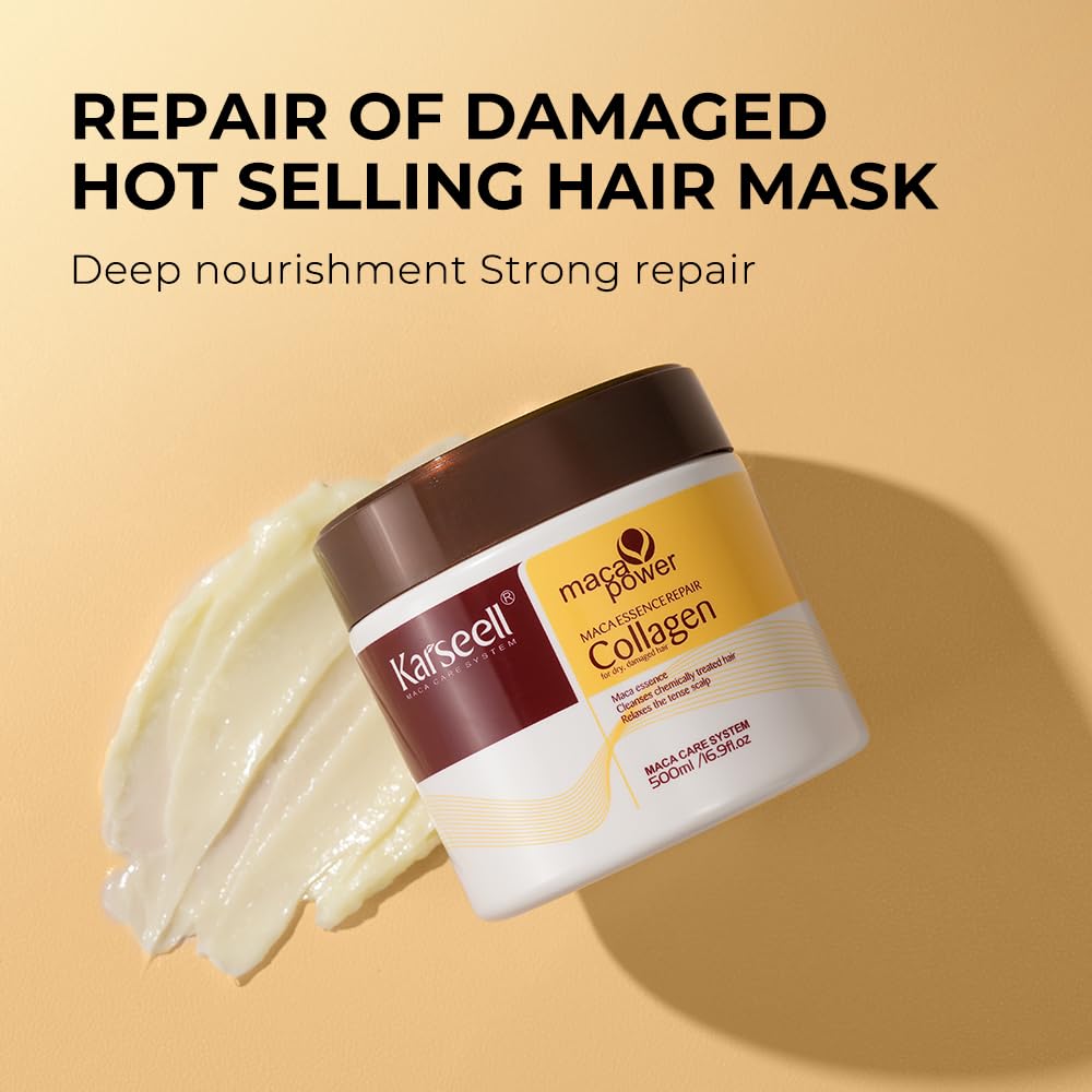 Karseell Collagen Hair Treatment Deep Repair Conditioning, Hair Mask Argan Oil Set for Dry Damaged Hair All Hair Types 16.9floz + 1.69floz - Image 3