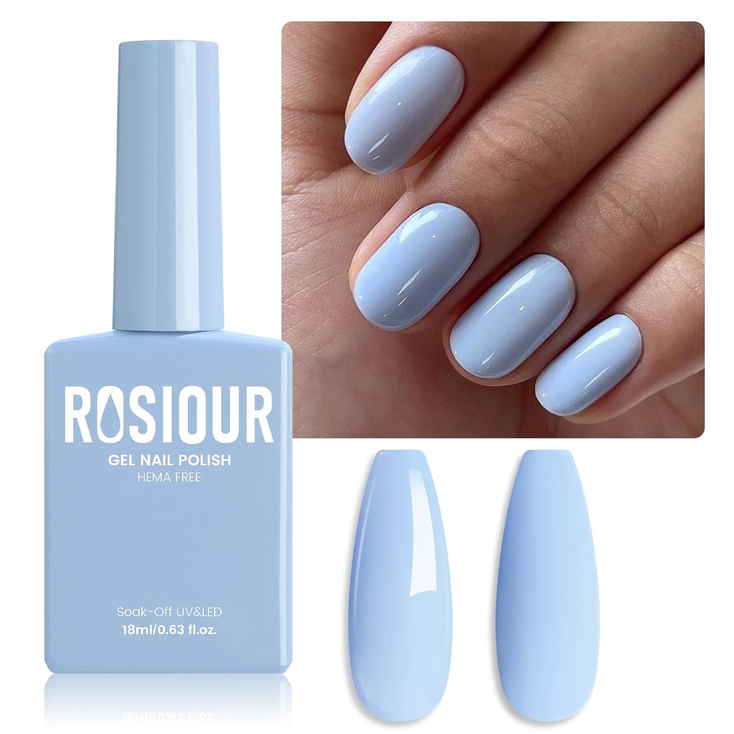 18 ML HEMA-Free Light Blue Gel Nail Polish, Baby Blue Gel Polish for Women Gift, Same Color Same Bottle Soak Off U V Gel Polish, Long Wear Salon Professional Gel for Nail Manicure Home DIY