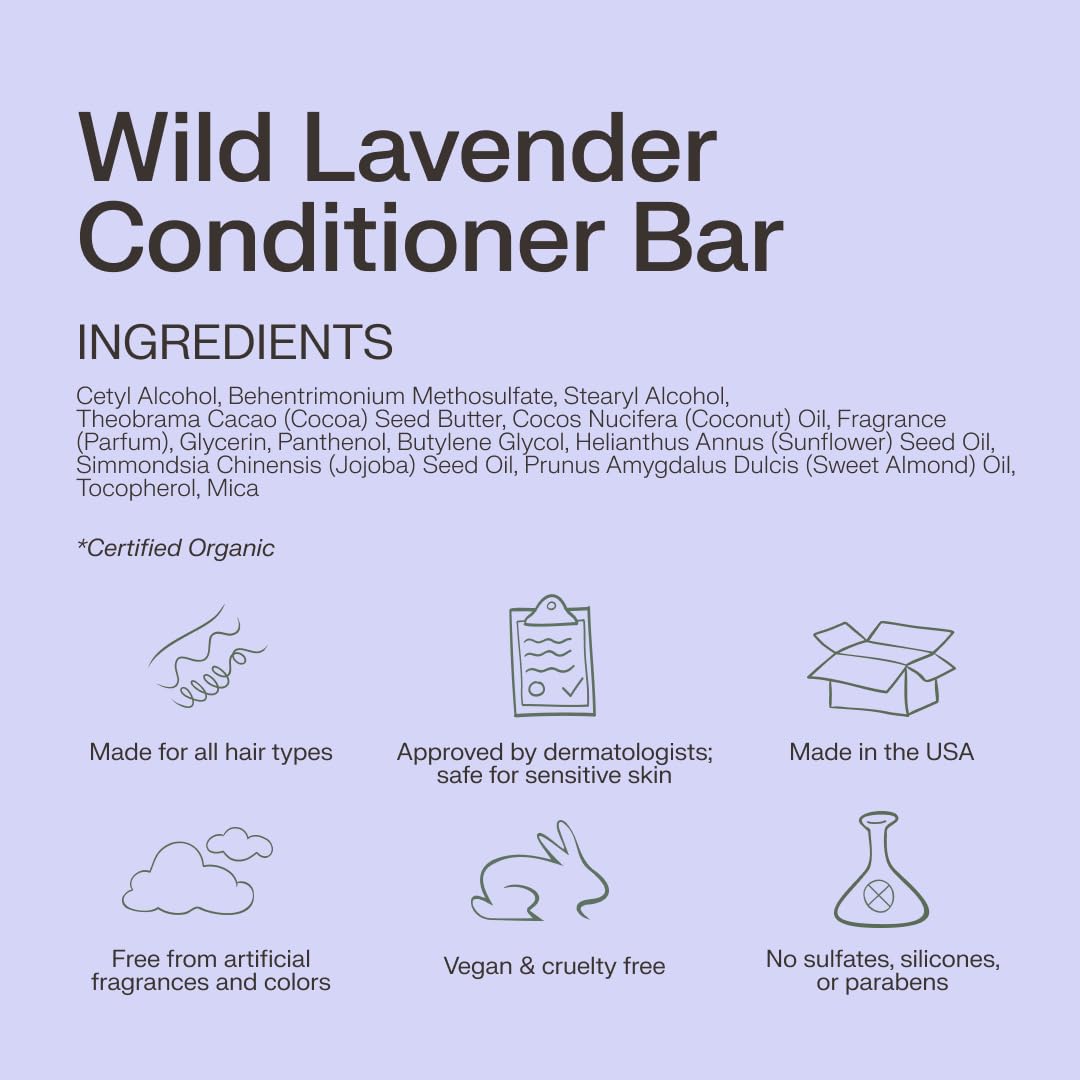 The Earthling Co. Conditioner Bar - Promote Hair Growth, Strengthen & Moisturize All Hair Types - Paraben & Sulfate Free formula with Natural Ingredients for Dry Hair (Wild Lavender, 1.8 oz) - Image 5