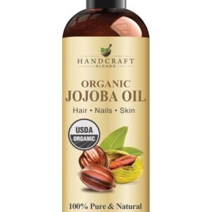 Handcraft Blends USDA Organic Jojoba Oil - Cold-Pressed 8 Fl Oz - 100% Pure and Natural - Premium Grade Carrier Oil for Skin and Hair - Hair and Body - Massage - Hexane-Free