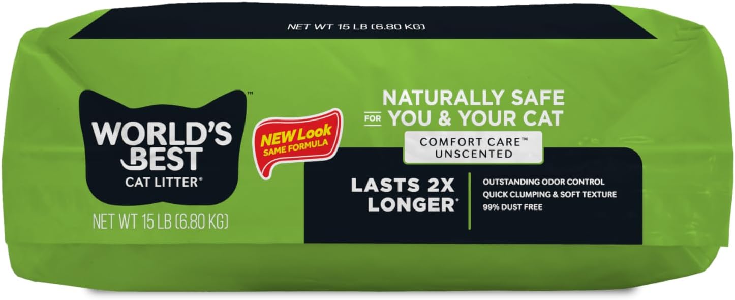 WORLD'S BEST CAT LITTER Comfort Care Unscented 15-Pounds - Natural Ingredients, Quick Clumping, Flushable, 99% Dust Free & Made in USA - Long-Lasting Odor Control & Easy Scooping - Image 10