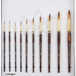 KINGART 1010C Premium 10 Pc. / Sizes Finesse 8020 Series Ultra Round Watercolor Artist Brush Set, Synthetic Kolinsky Sable Blend, Short Handle, Gift Boxed