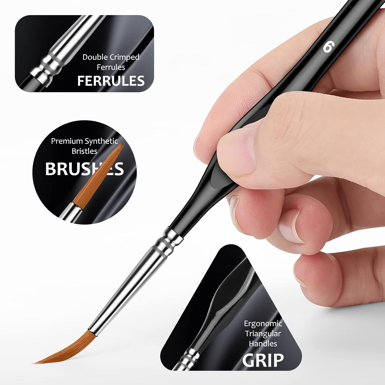 10Pcs Micro Paint Brushes Set with Triangular Handles - For Acrylic, Watercolor, Crafts, Models - Image 2