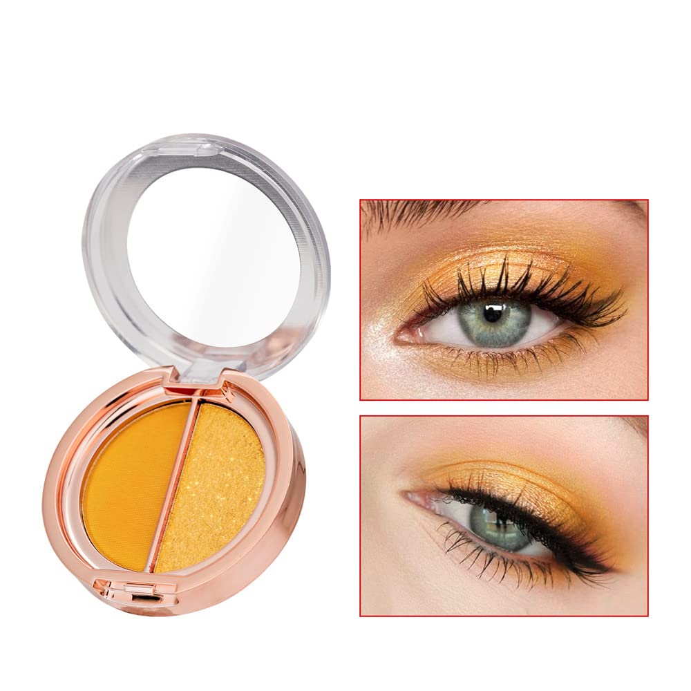 Double Color Eye Shadow Palette: Matte Shimmer Metal Eye Makeup Powder, Waterproof & Durable (07#Sunrise Yellow)