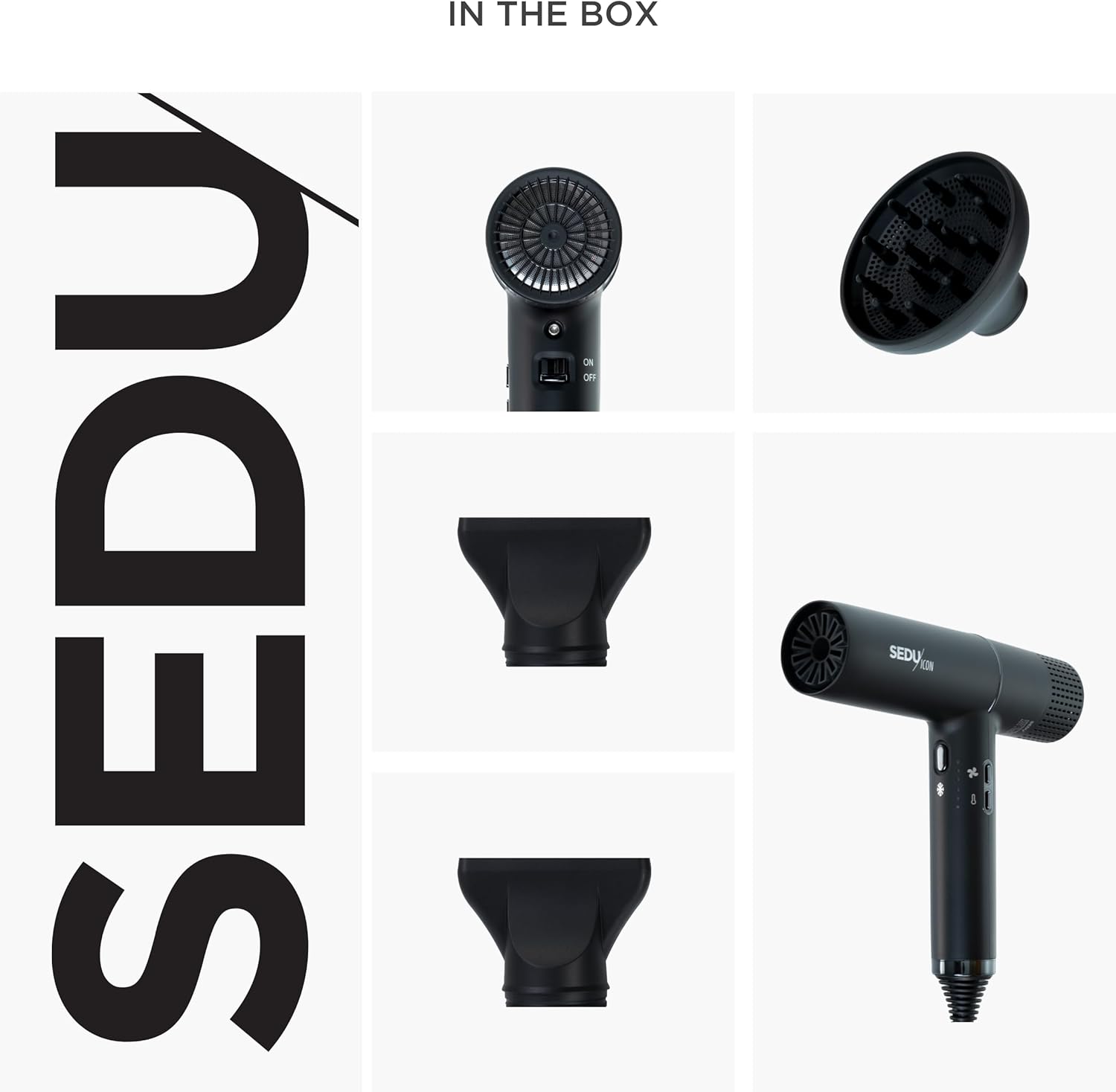 Sedu Icon Hair Dryer | Professional Ionic Technology | Ultra-Lightweight & Powerful 1875W | Reduces Frizz, Enhances Shine | Includes 2 Concentrator Nozzles & Diffuser - Image 4