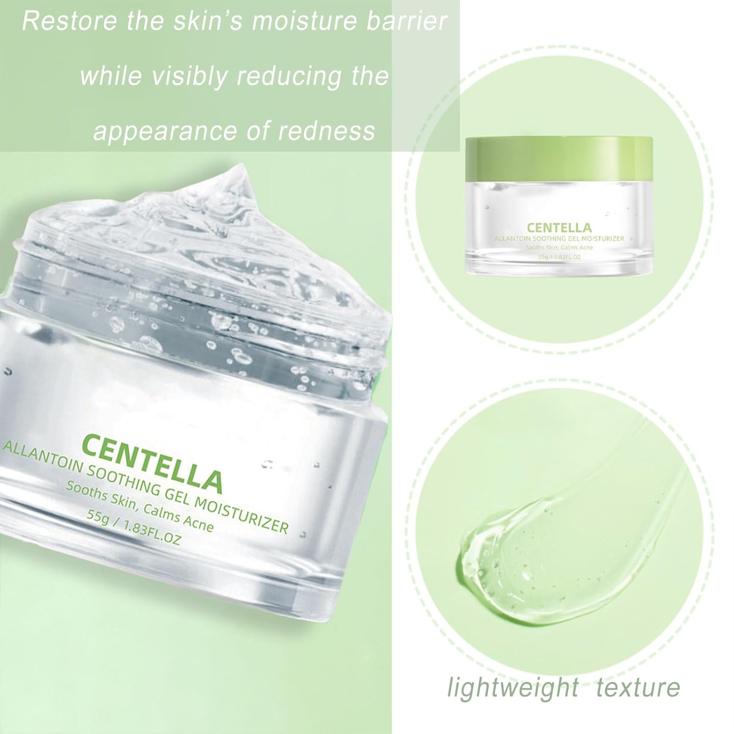 Centella Gel Moisturizer, Cntella Asiatica Soothing Gel Moisturizering for Face Natural Ingredients with Oat, Oat In Calming Gel Cream for Anti Acne Calm and Restore Oily Skin Moisturizer 1.83 Fl Oz - Image 6