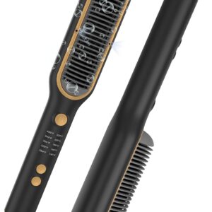 Hair Straightener Brush, Straightening Brush for Women with 200 Million ions, 5 Temp Settings, 30s Fast Heating & Dual Voltage, Anti-Scald & Auto-Shut Off, Quick Styling at Home, Black