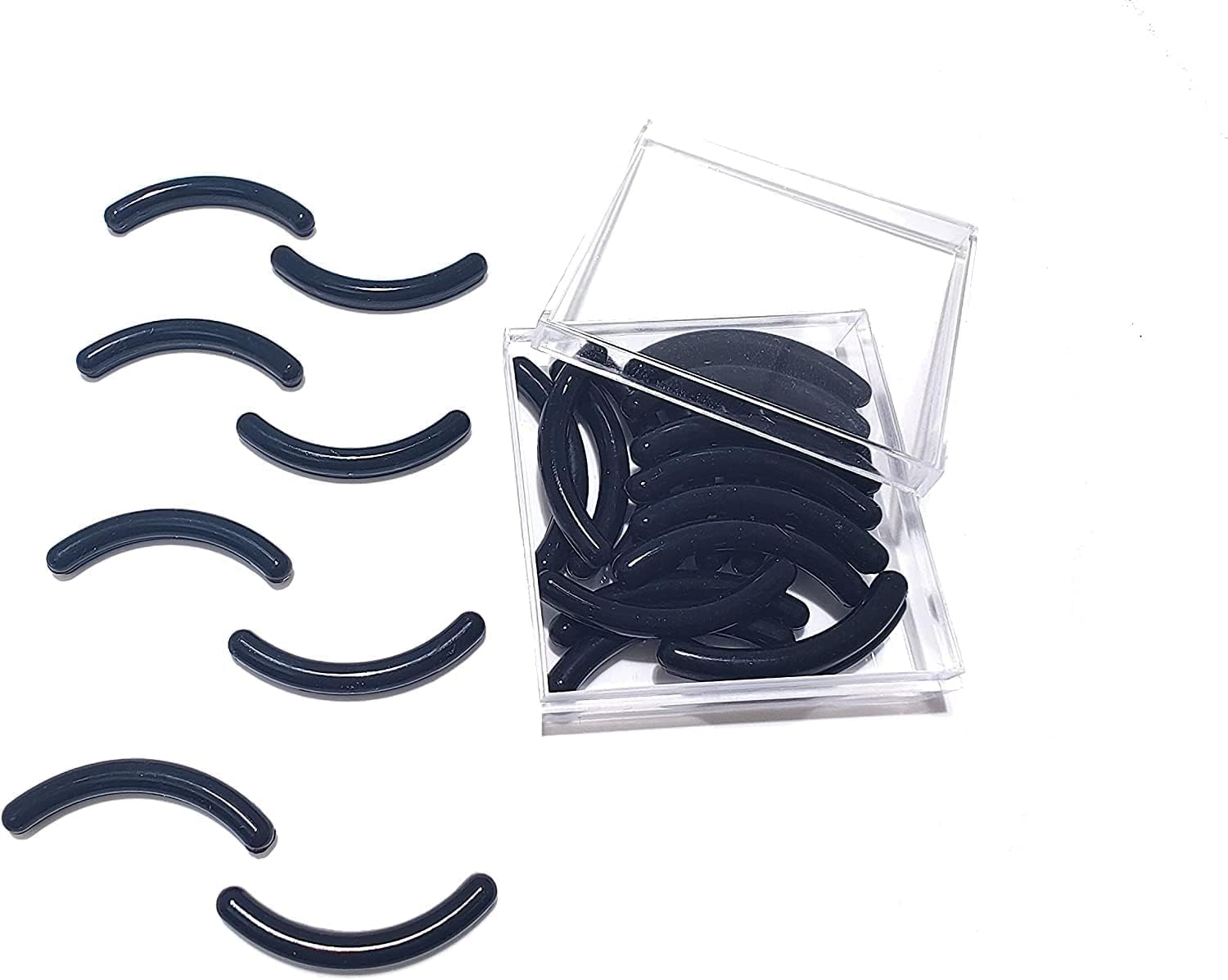 GOUWEIBA 28pcs Eyelash Curler Refill Pads - Silicone Rubber Universal Eye Lash Curler Replacement with Clear Storage Box (Black)