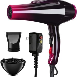 Professional Hair Dryer with Blue Light Far Infrared Negative Ionic 3500W Blow Dryer Fast Drying Heat Hairdryer Powerful Home Salon Hair Dryers with Attachment