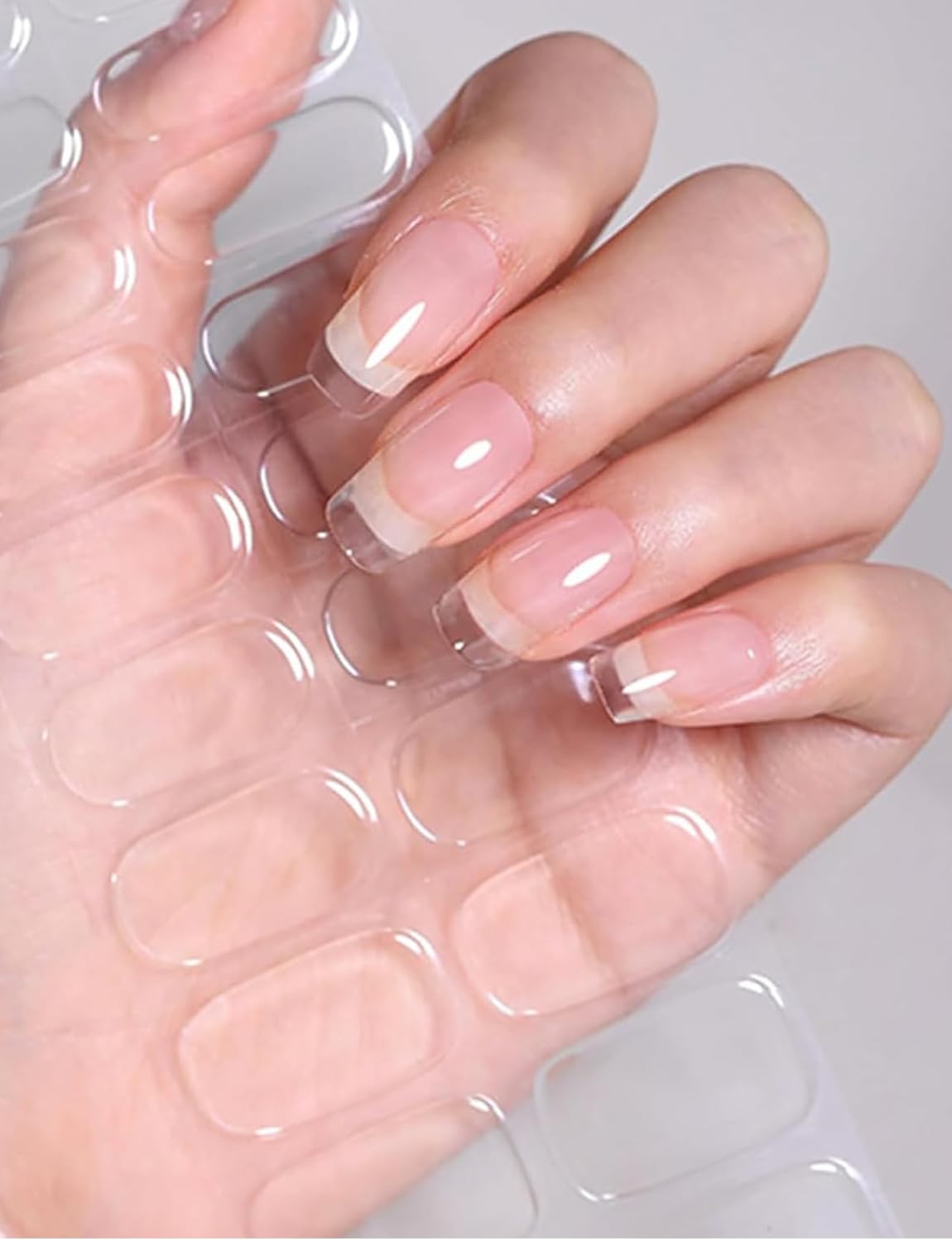 Semi Cured Gel Nail Strips, 20pcs Gel Nail Stickers UV, Gel Nail Wraps for Home Nails DIY (Clear)