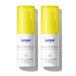 Supergoop! Bright-Eyed 100% Mineral Eye Cream - 0.5 fl oz, Pack of 2 - SPF 40 PA+++ Hydrating & Illuminating Mineral Sunscreen - Under Eye Cream for Dark Circles & Puffiness - Revives Tired Eyes