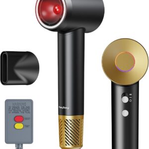 Hair Dryer, Infrared Hair Dryer, high-Speed Low-Noise ion hairdryer, Professional red Light hairdryer, Equipped with a Magnetic Nozzle, can Quickly Dry Hair, for Home, Travel, and Hair Salon Curling
