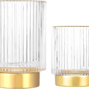 DASITON Makeup Brush holder Organizer,Crystal Cosmetic Makeup Brush Glass Brushes Storage Holder, Vintage Make Up Brush Cup Pen Pencil Holder striped vase(Clear S+L)