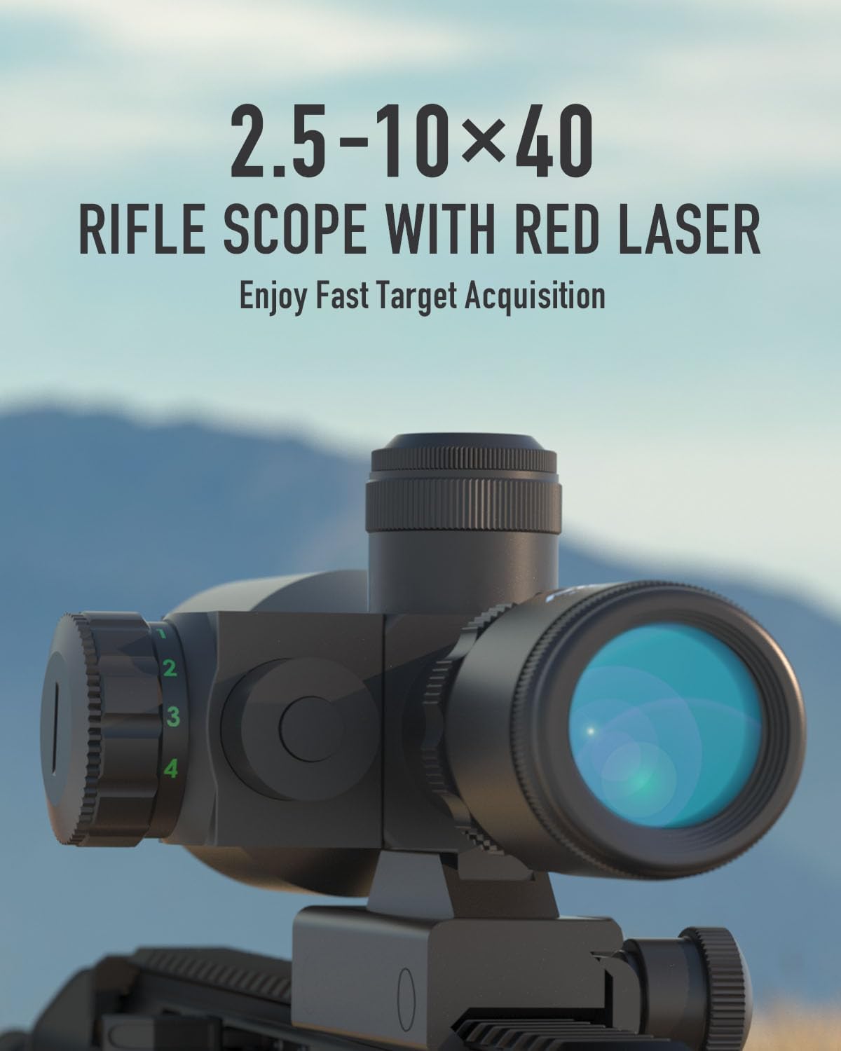 Pinty 2.5-10x40 Red Green Illuminated Mil-dot Tactical Rifle Scope with Red Laser Combo - Green Lens Color - Image 2