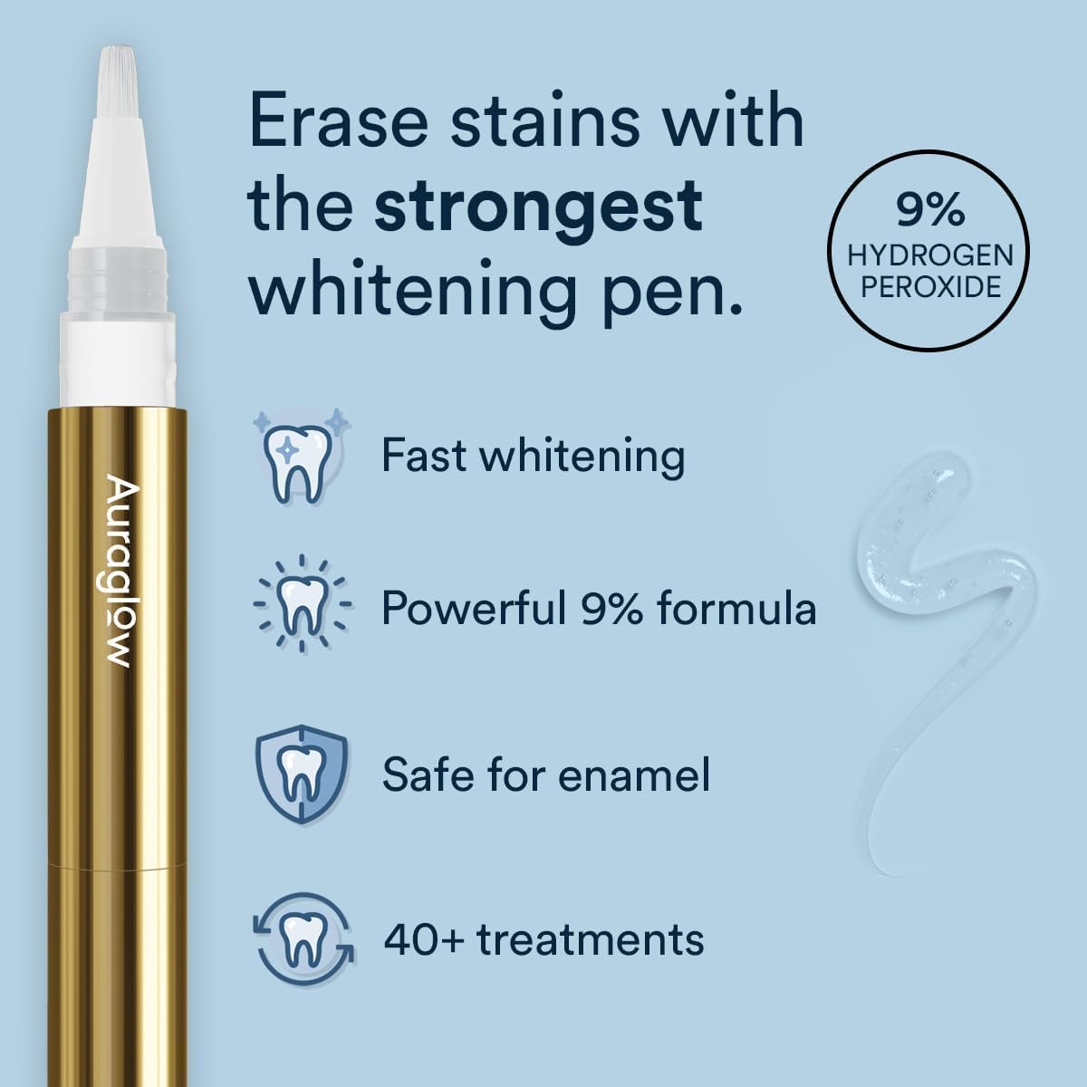 Auraglow Extra Strength Teeth Whitening Pen, 9% Hydrogen Peroxide, 40+ Whitening Treatments, Whitens Teeth Fast, No Sensitivity, 4mL - Image 3