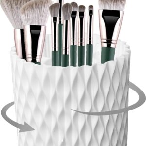 Makeup Brush Holder Organizer,360° Rotating Multi-Functional Pen Holder for Desk Makeup organization and Skincare Storage for Vanity, Desktop, Bathroom (White)
