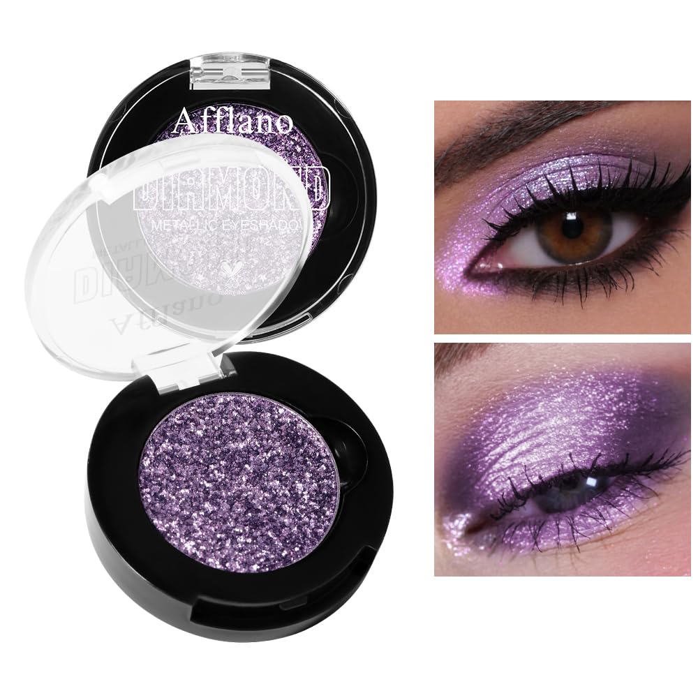 Afflano Sparkle Purple Glitter Eyeshadow One-Swipe Coverage, Diamond Lilac Purple Glitter Eyeshadow Palette Single, Pigmented Metallic Violet Eye Shadow Pallet for Girl Women Bold Eye Look, 7H - Image 4