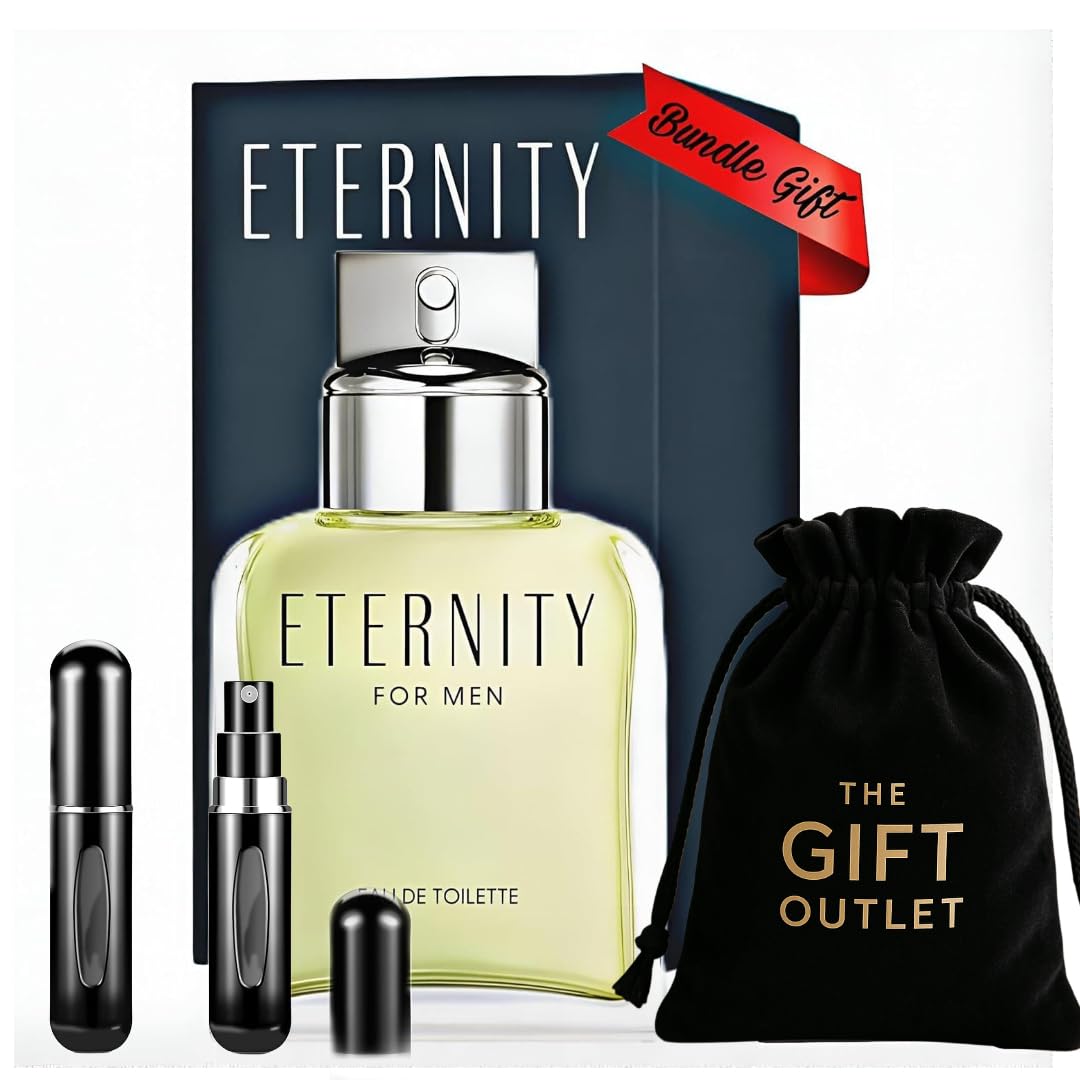 Cologne For Man Eternity Eau de Toilette 3.4 oz 3 Pieces Set Bundle With 5ml Refillable Perfume Atomiser- and Travel Velvet Bag Gift Set for Men