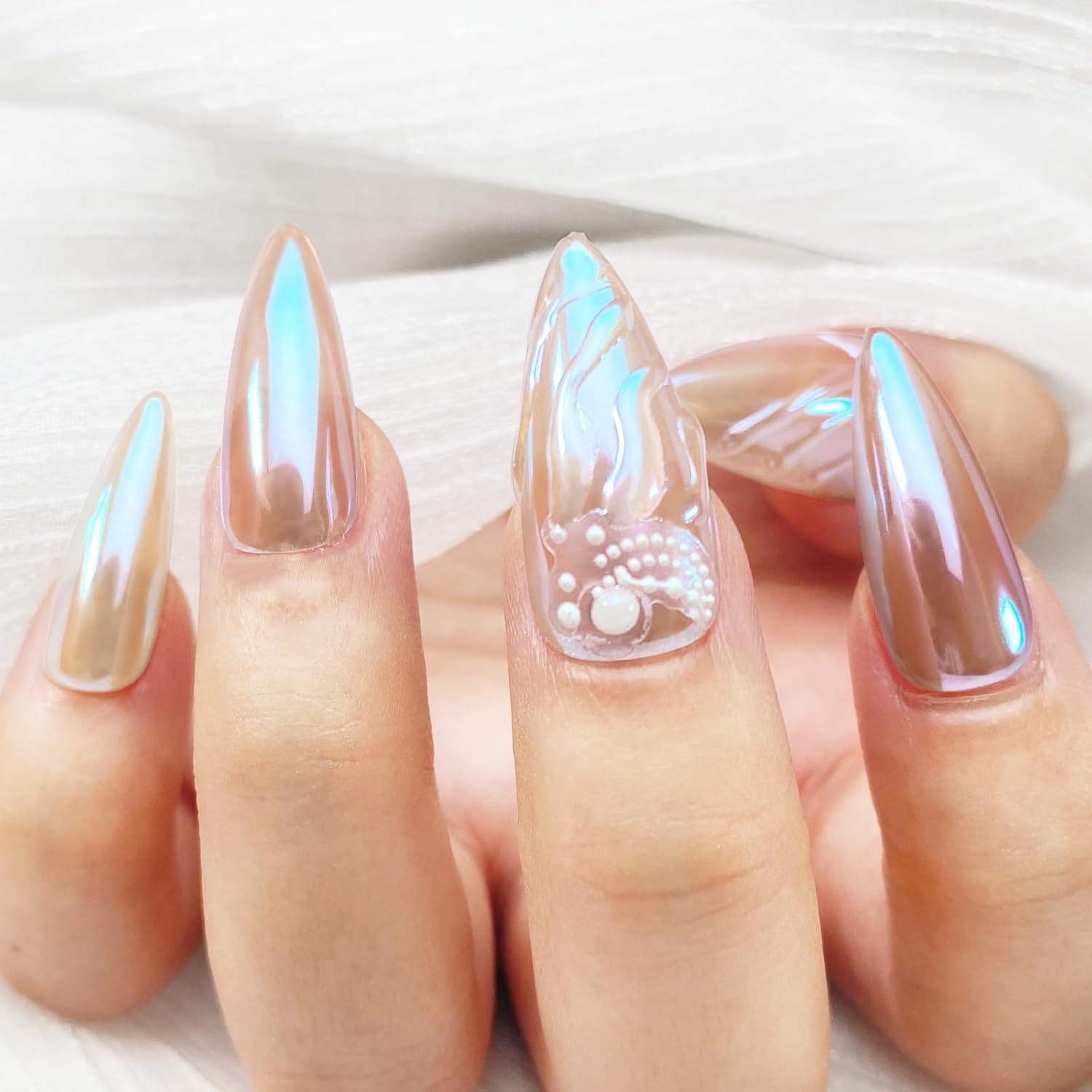 Unicorn Chrome Nail Powder, Aurora Unichrome Mermaid Aurora Nail Powder Pigment Pearlescent Nail Art Glitter Decoration for Home DIY Nail Salon Manicure - Glacier Ocean - Image 2
