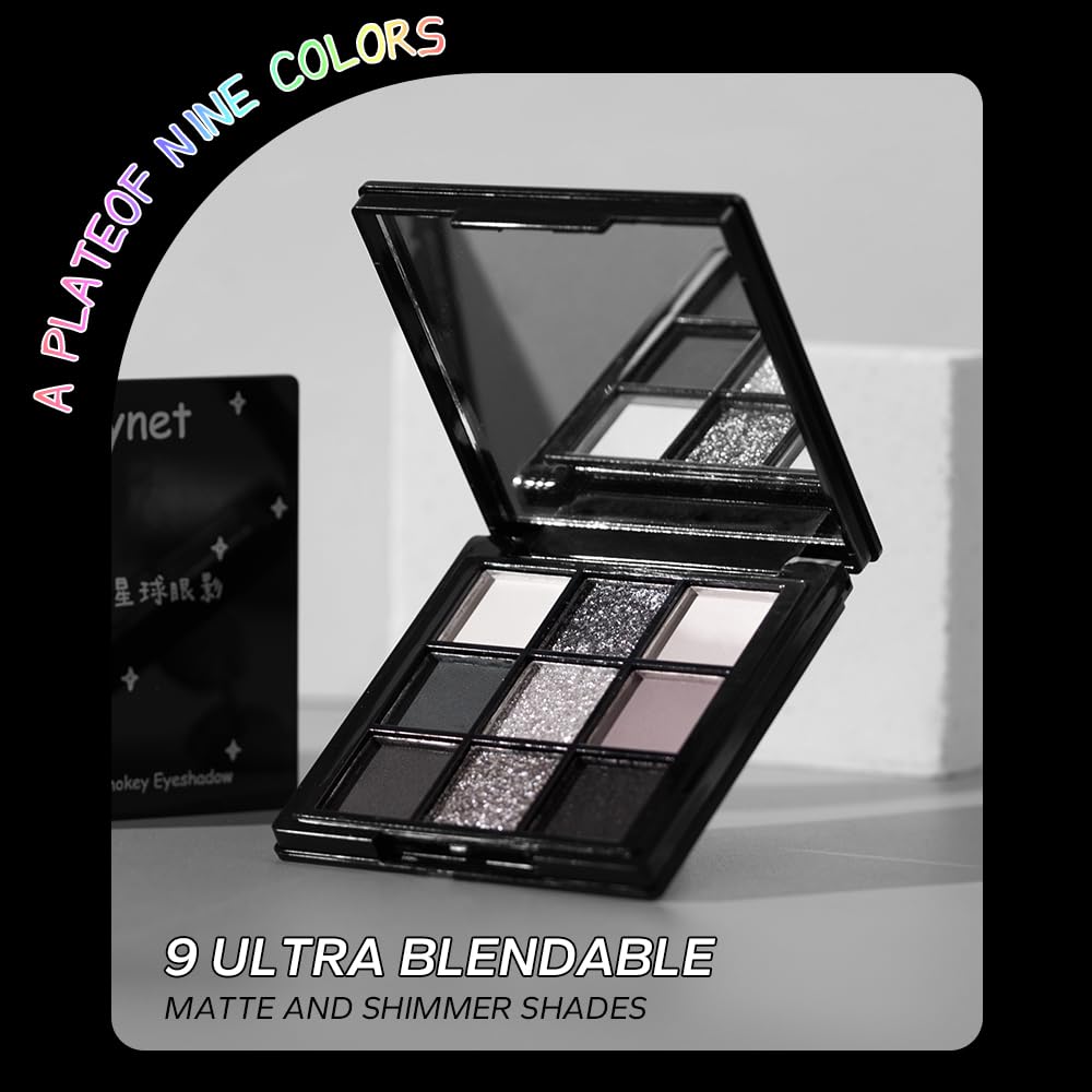 9 Color Smokey Eyeshadow Palette - Highly Pigmented Matte & Glitter Shades, Long-Lasting, Waterproof & Blendable, Black Silver Gray Eyeshadow Set for Sultry Glam (Reversal Star Smokey) - Image 9