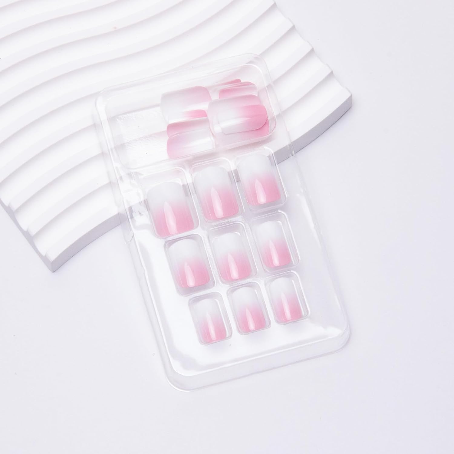 24Pcs Ombre Press on Nails Medium Square Acrylic Fake Nails Pink White Gradation Fake Nails Glossy False Nails Ombre Stick on Nails Full Cover Glue on Nails for Women Girls Nails Decoration - Image 6
