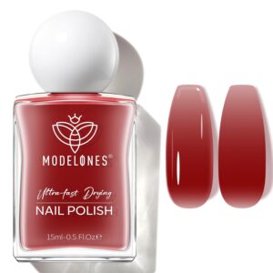 modelones Jelly Red Nail Polish, Sheer Dark Red Clear Translucent Semi-Transparent 15 ml Quick Dry Nail Lacquer Strengthener Long Last Finger Toe Nail Art DIY Manicure Gift for Women Girls 0.5 Fl Oz