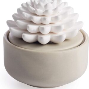 Airomé White Succulent, Porcelain Passive Essential Oil Diffuser (with 15ml Peppermint Essential Oil) – Non-Electric, Battery-Free, Improves Sleep, and Relieves Stress